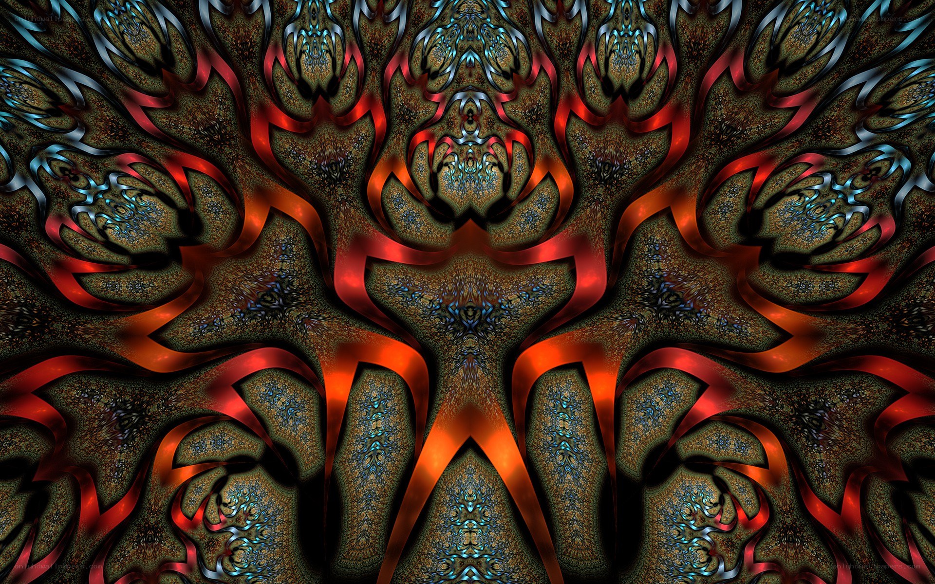 Fractal pattern with red and blue ribbons