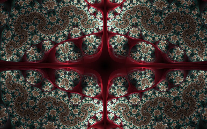 fractal pattern with red and green spirals