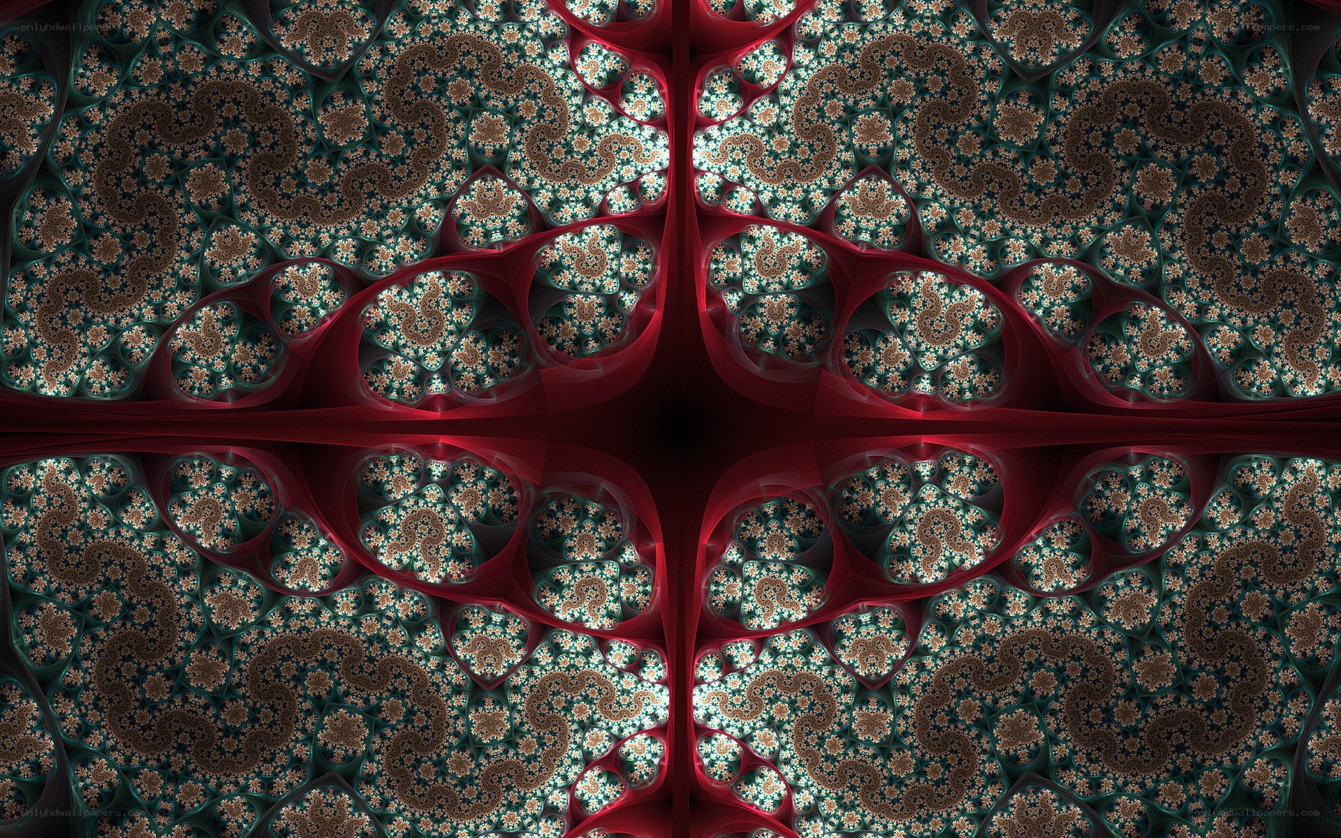fractal pattern with red and green spirals