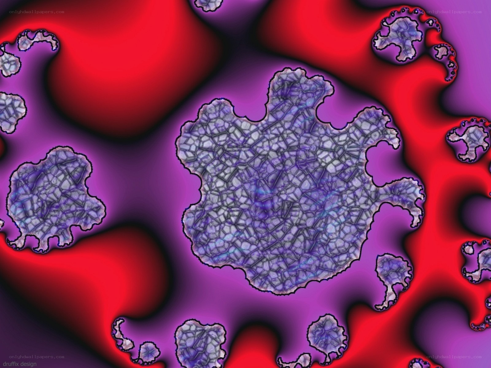 Fractal pattern with red and purple hues