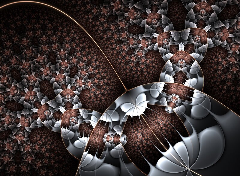 Fractal Pattern with Spirals — Black, Complex, Digital Art