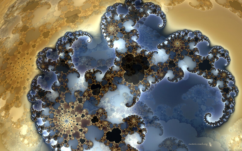 Fractal Pattern with Spirals — Blue, Complex, Digital Art, Gold