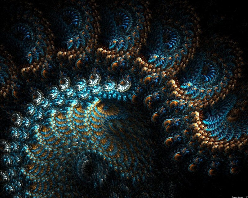 Fractal Pattern with Spirals — Blue, Complex, Digital Art, Orange