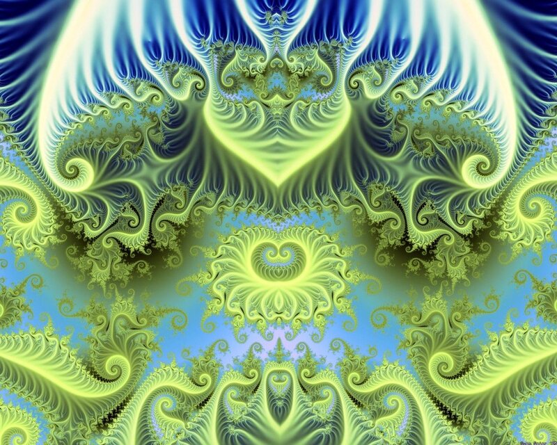 Fractal Pattern with Spirals — Blue, Hypnotic, Digital Art, Heart Shape