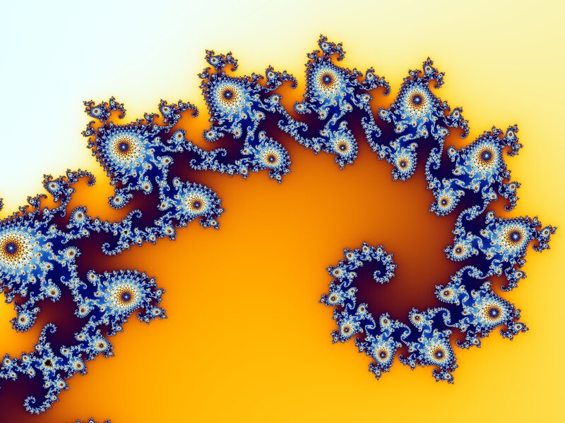 Fractal Pattern with Spirals — Blue, Hypnotic, Digital Art, Yellow