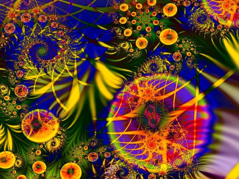 Fractal Pattern with Spirals — Blue, Vibrant, Abstract, Circles, Lines