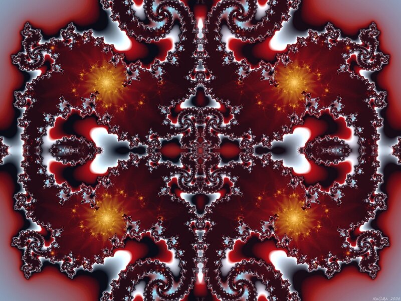 Fractal Pattern with Spirals — Red, Dramatic, Digital Art, Stars