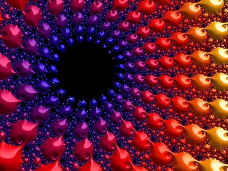 Fractal Pattern with Spirals — Red, Vibrant, Abstract