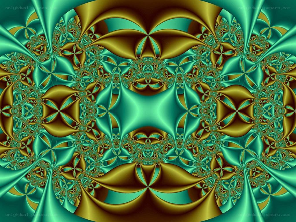 Fractal pattern with teal and gold