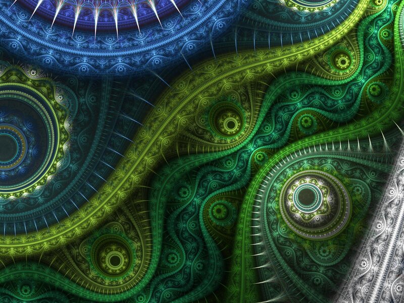 Fractal patterns in green and blue