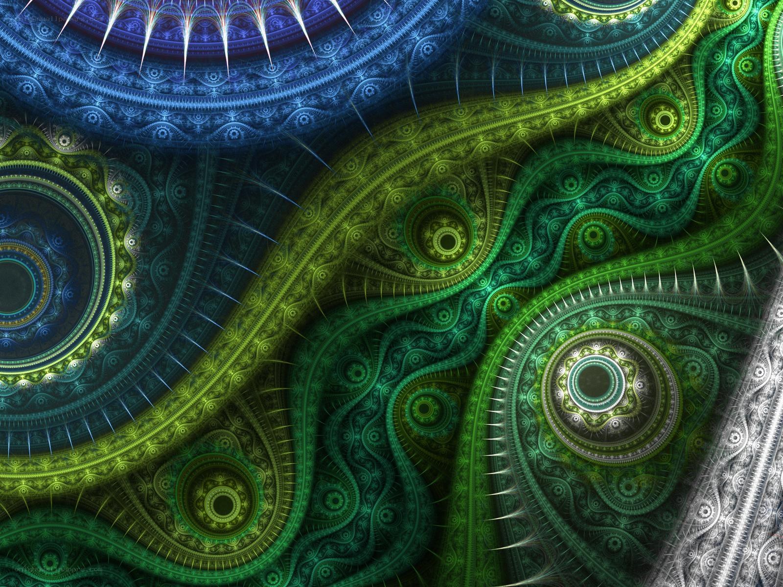Fractal patterns in green and blue