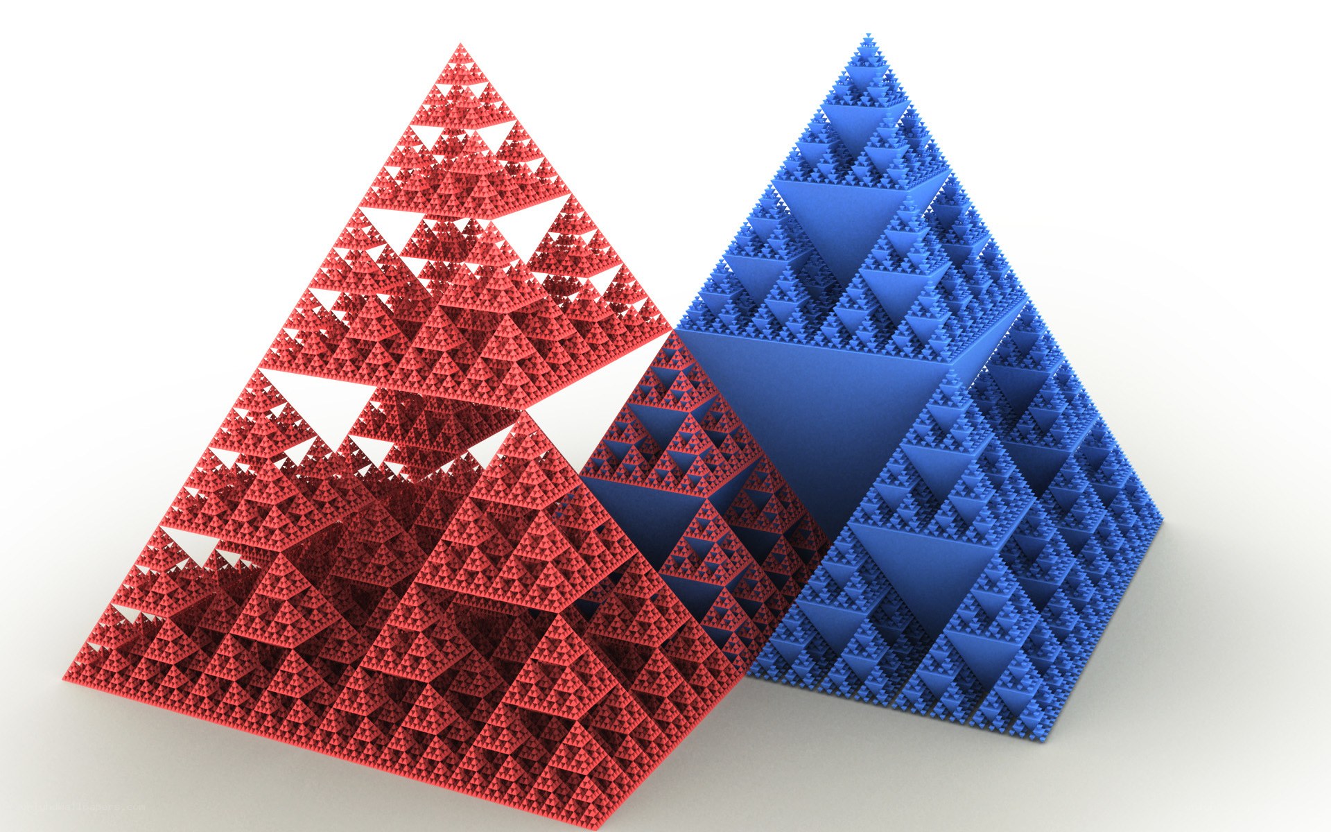 Fractal pyramids in red and blue