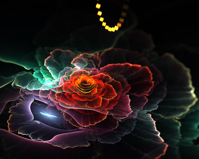 Fractal Rose Flower — Red, Dramatic, Night