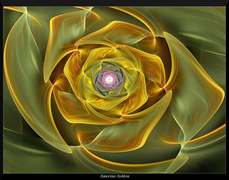 Fractal rose in gold and green