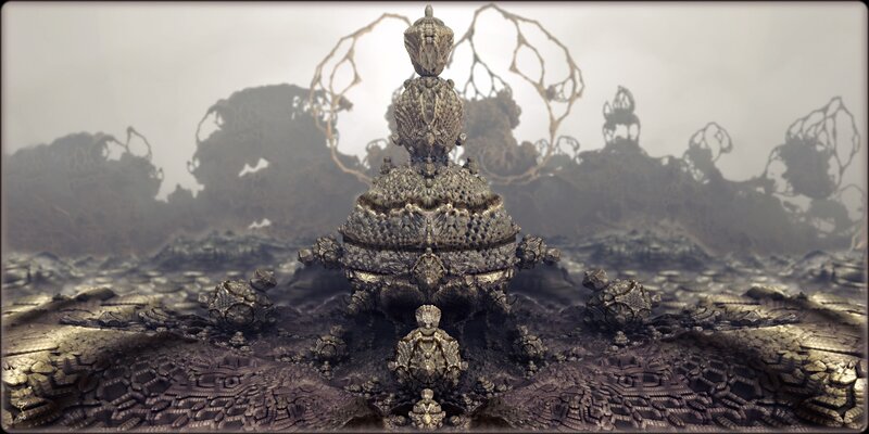 Fractal sculpture in desolate landscape
