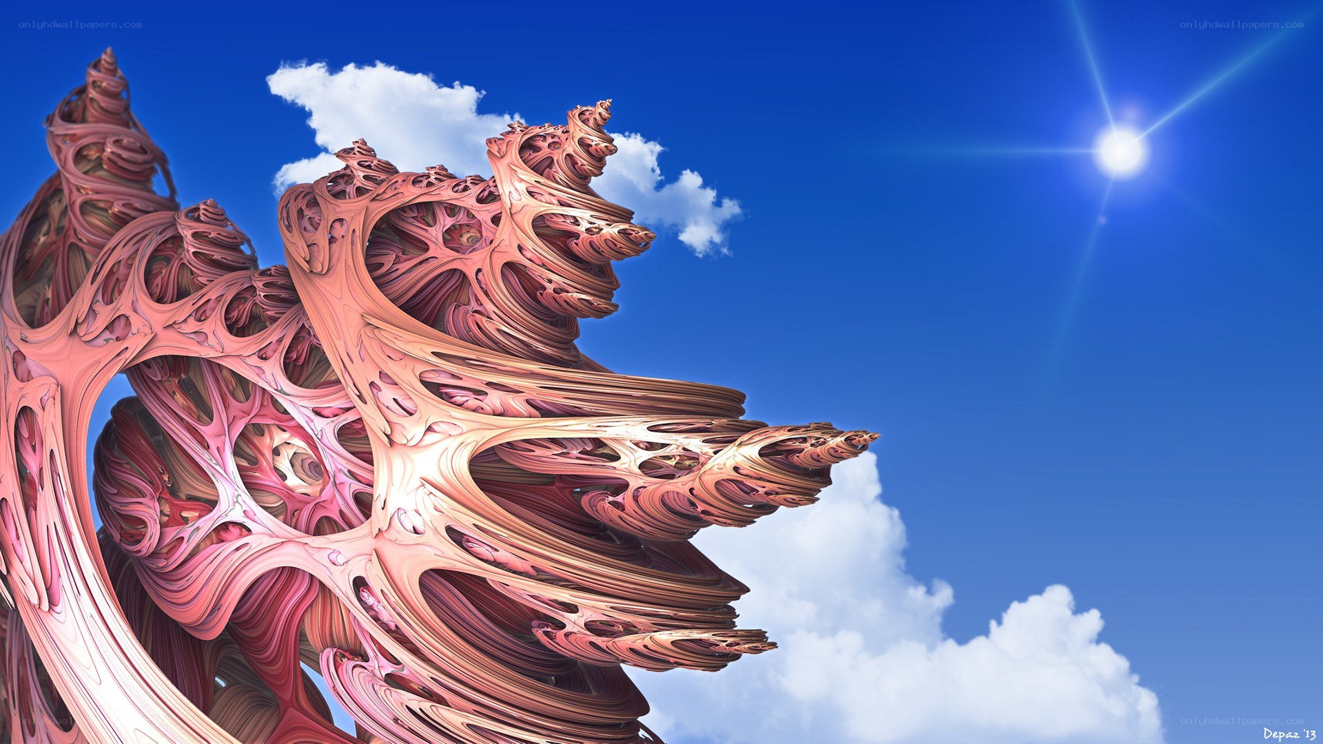 Fractal sculpture under blue sky