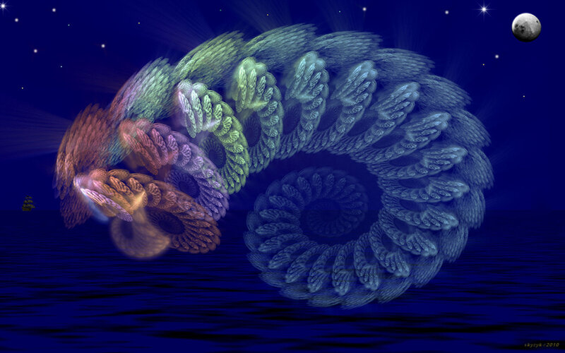 Fractal sea creature under moonlight