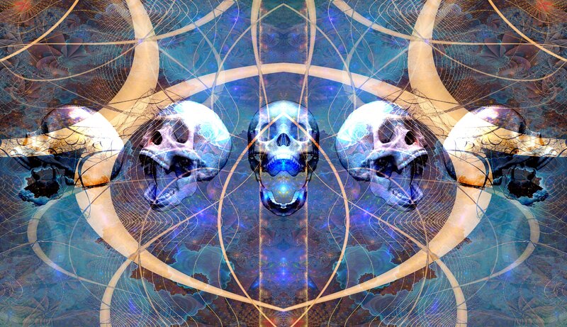 fractal skulls and geometric patterns