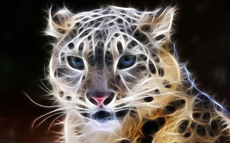 fractal snow leopard portrait