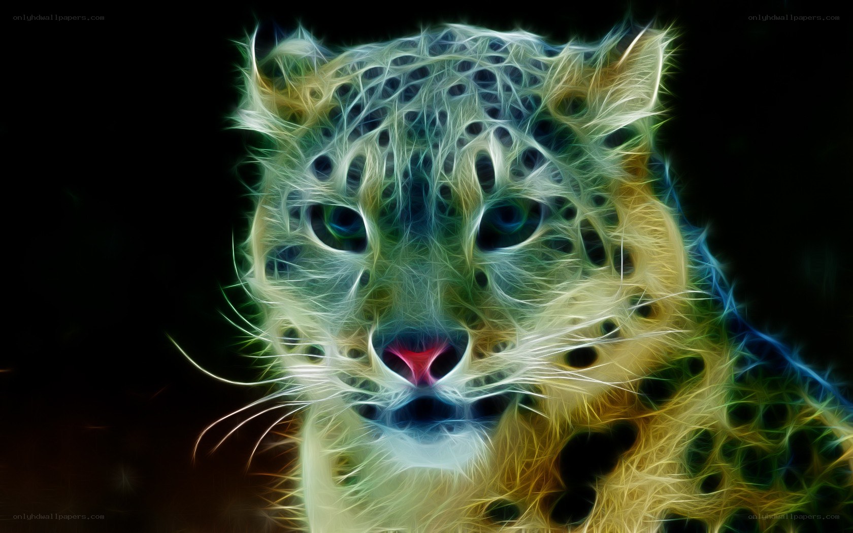 fractal snow leopard portrait