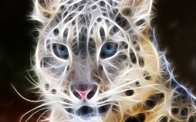 fractal snow leopard portrait