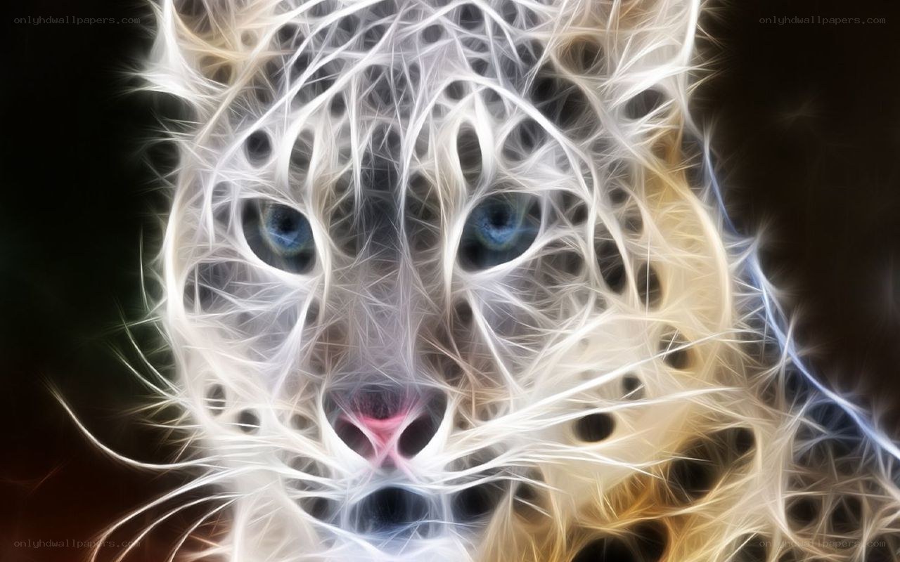 fractal snow leopard portrait