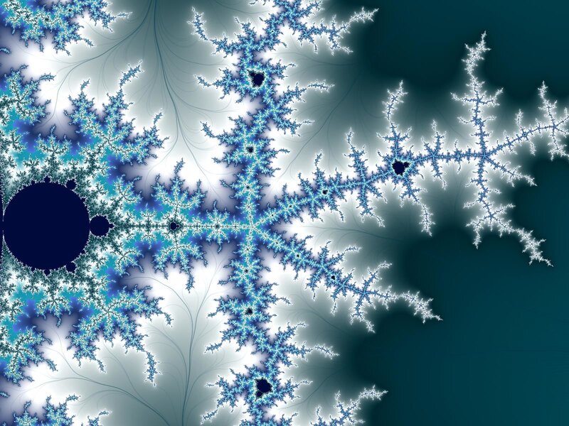 Fractal Snowflake Pattern — Blue, Abstract, Digital Art, Snowflakes, White