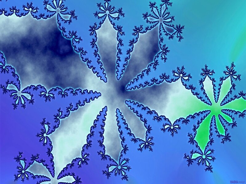Fractal Snowflake Pattern — Blue, Calm, Digital Art, Snowflakes, Green