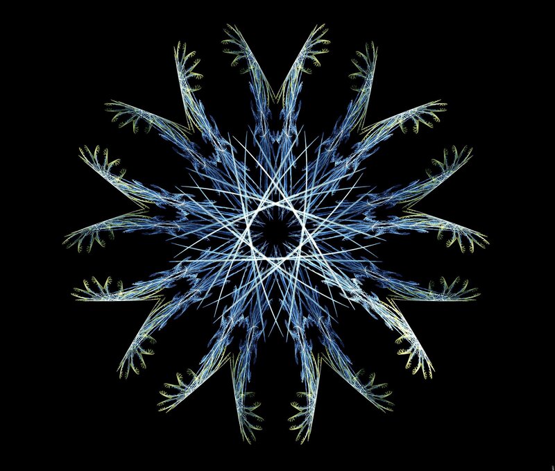 Fractal Snowflake Pattern — Blue, Symmetrical