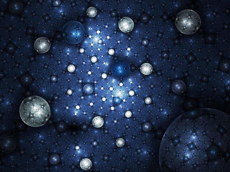 Fractal Space Spheres — Blue, Cosmic, Digital Art, Stars