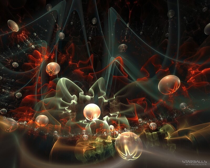 Fractal space with glowing orbs
