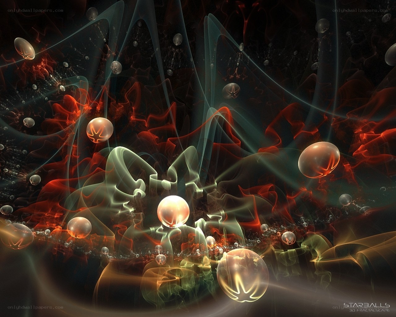 Fractal space with glowing orbs