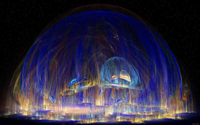 Fractal Sphere in Space — Blue, Dramatic