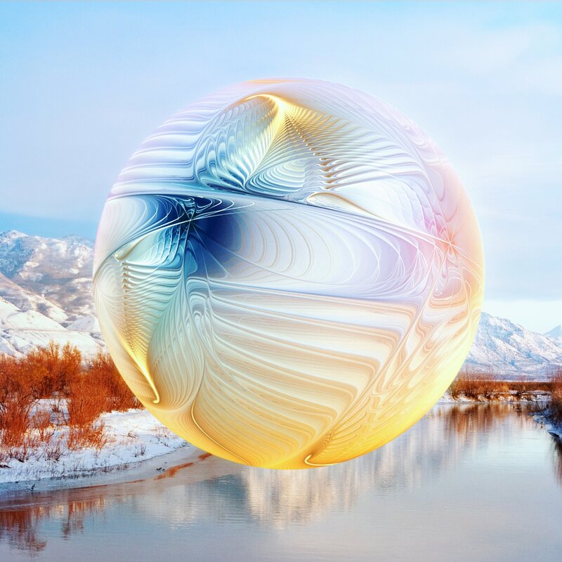 Fractal sphere in winter landscape