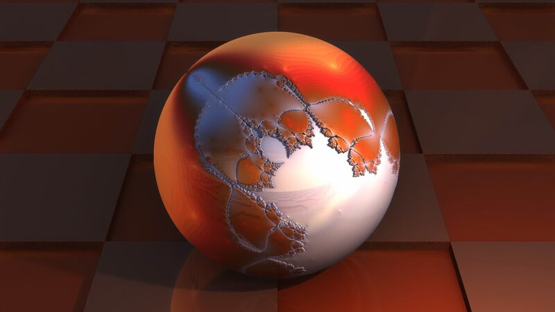 Fractal Sphere on Checkered Floor — Orange