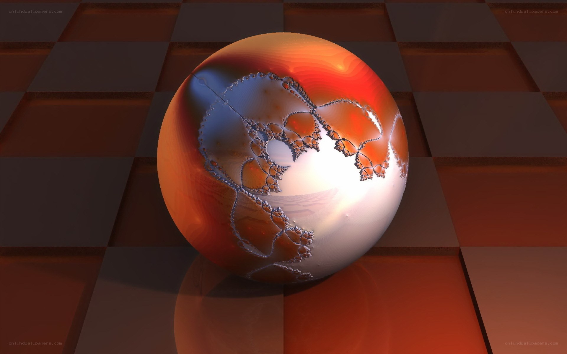 Fractal sphere on checkered floor