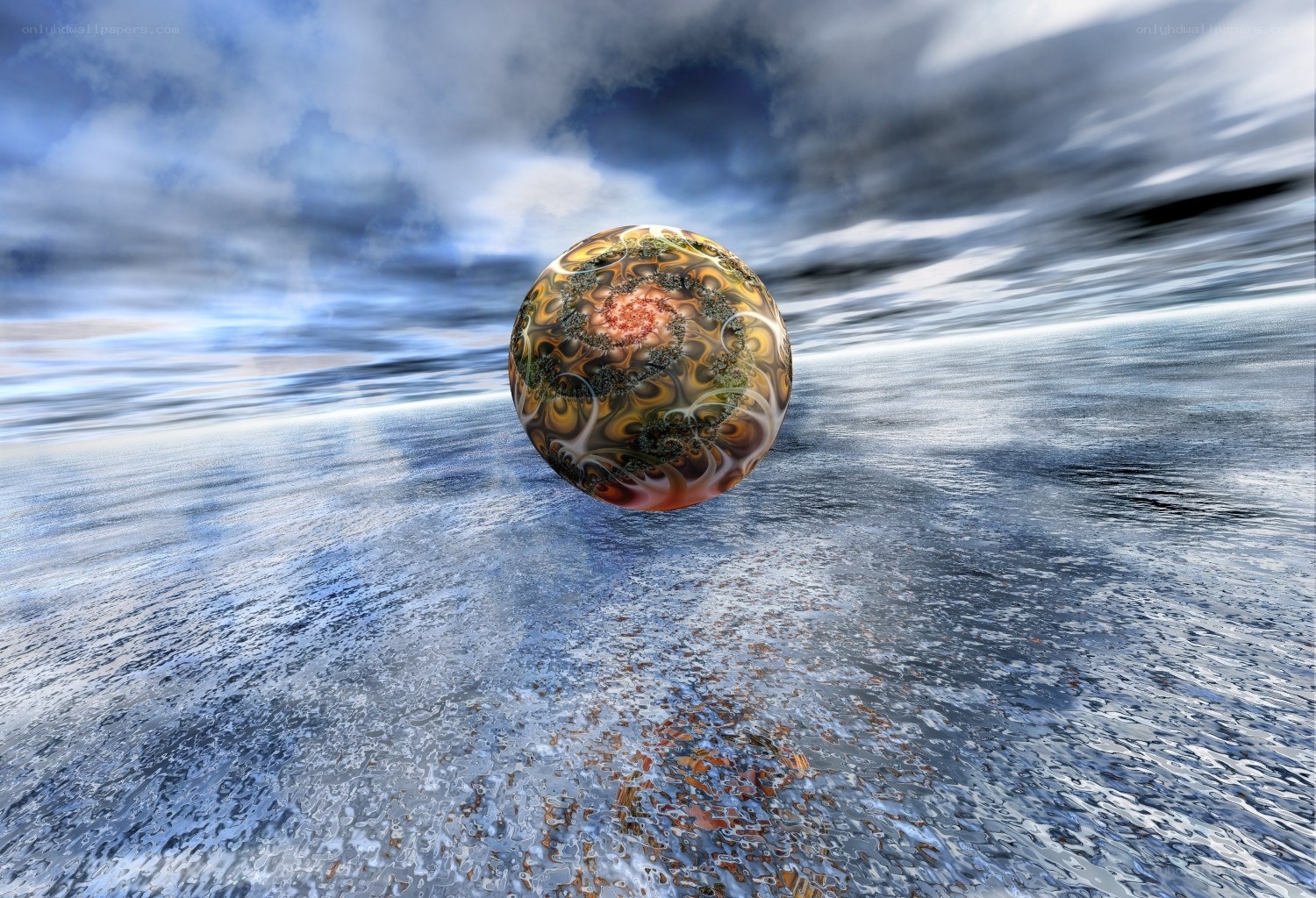 Fractal sphere on icy landscape