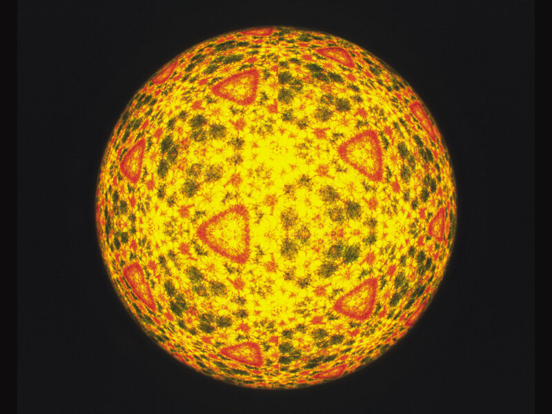 Fractal sphere with yellow and red patterns