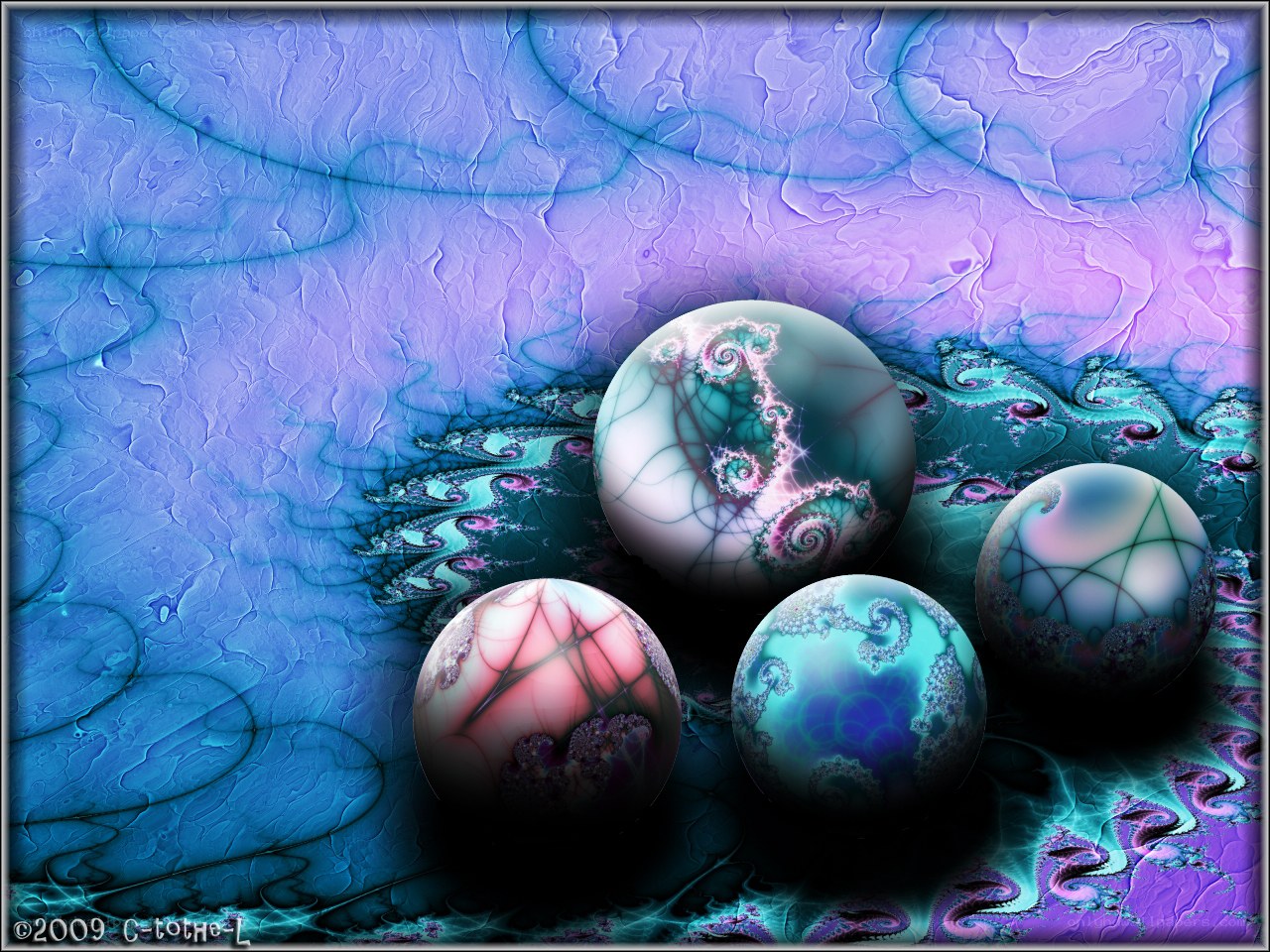 Fractal spheres on a colorful background