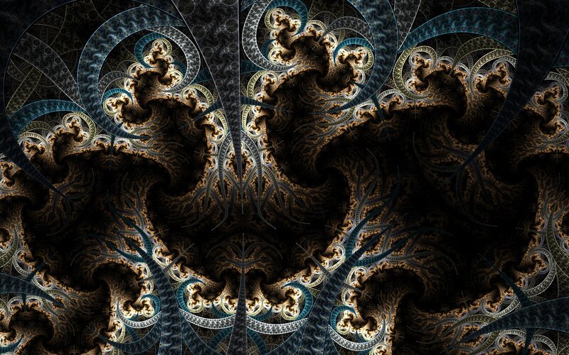 Fractal Spiral Pattern — Black, Complex, Digital Art, Spirals, Circles, Gold