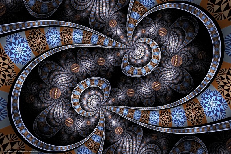 Fractal Spiral Pattern — Black, Complex, Digital Art, Spirals, Geometric Shapes