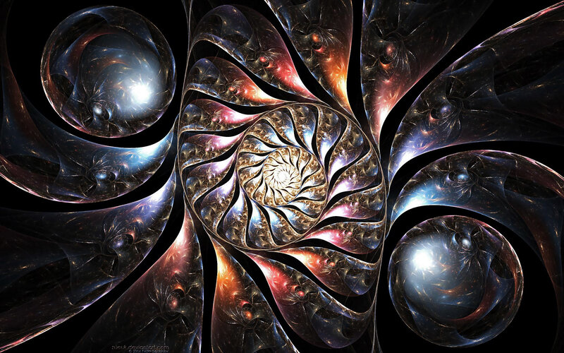 Fractal Spiral Pattern — Black, Dramatic, Digital Art, Bubbles