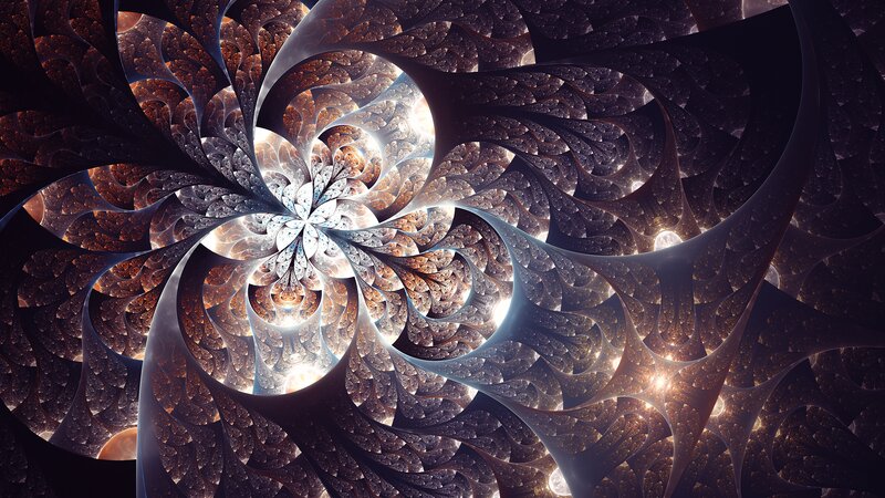 Fractal Spiral Pattern — Black, Dramatic, Digital Art, Light