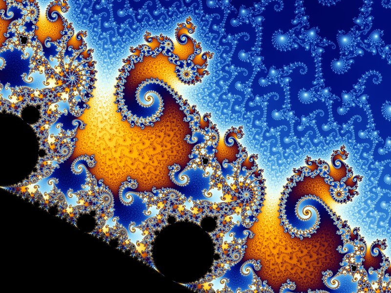 Fractal Spiral Pattern — Blue, Complex, Digital Art, Orange