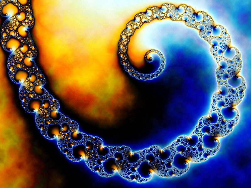Fractal Spiral Pattern — Blue, Dramatic, Digital Art, Bubbles, Color Gradient