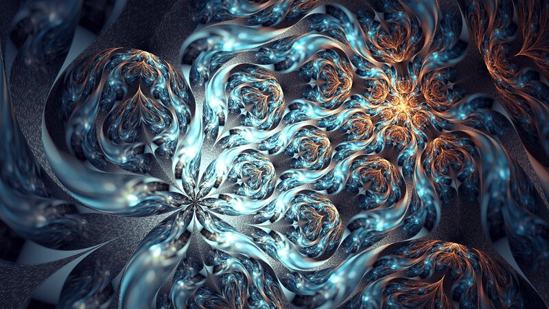 Fractal Spiral Pattern — Blue, Dramatic, Digital Art, Light