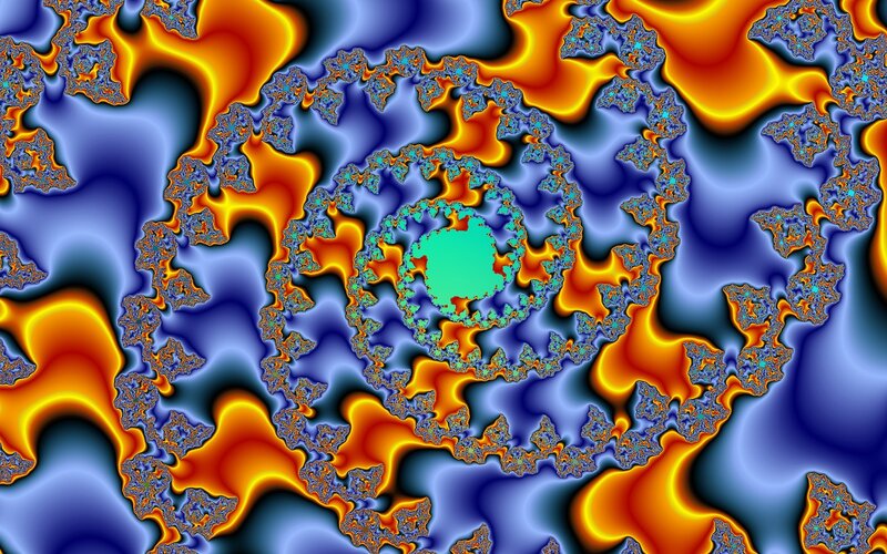 Fractal Spiral Pattern — Blue, Hypnotic, Abstract, Orange
