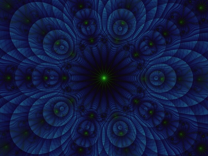 Fractal Spiral Pattern — Blue, Hypnotic, Abstract, Spirals, Green Lights