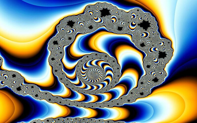 Fractal Spiral Pattern — Blue, Hypnotic, Abstract, Yellow