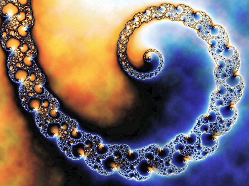 Fractal Spiral Pattern — Blue, Hypnotic, Digital Art, Bubbles